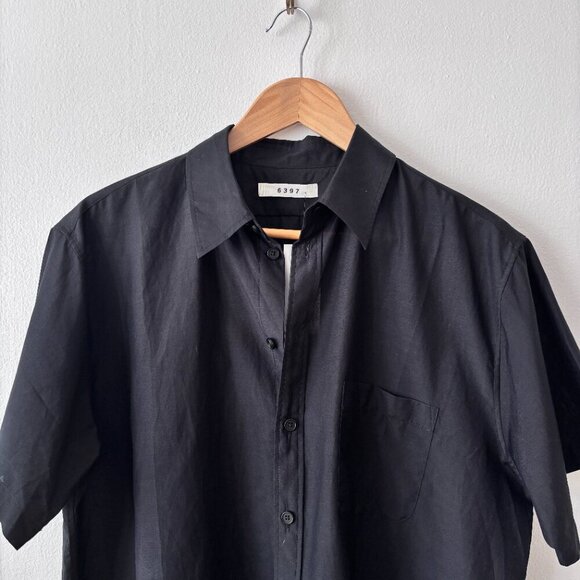 6397 No.6 Black Button Up Short Sleeve Cotton Silk Shirt - Picture 5 of 8